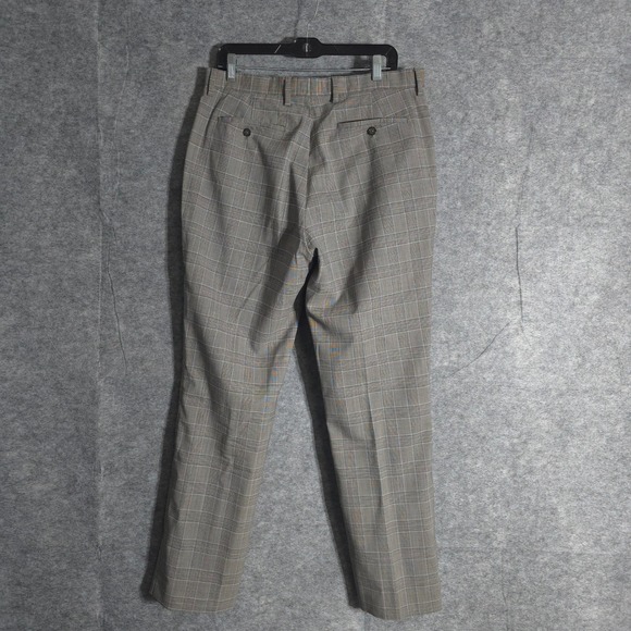 Banana Republic Dress Pants Mens 33x32 Gray Tan Plaid Slim Fit Business Casual - Picture 2 of 13